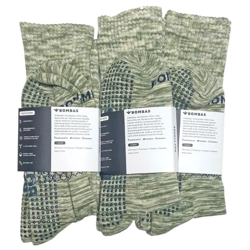 Bombas 3 Pairs Women's Green Honeycomb Cushion Gripper Calf Socks Size Large